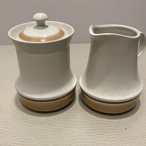 Japan vintage Hand Decorated Stoneware WaterColors Hearthside Creamer Sugar Set